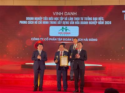 Công ty Cổ phần tập đoàn du lịch Hải Đăng đạt danh hiệu Doanh nghiệp tiêu biểu học tập và làm theo tư tưởng, đạo đức, phong cách Hồ Chí Minh trong xây dựng văn hóa doanh nghiệp năm 2024
